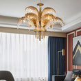 Load image into Gallery viewer, Brass Palm Leaf Crystal Chandelier
