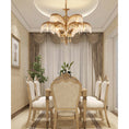 Load image into Gallery viewer, Brass Palm Leaf Crystal Chandelier
