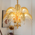 Load image into Gallery viewer, Brass Palm Leaf Crystal Chandelier
