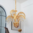 Load image into Gallery viewer, Brass Palm Leaf Crystal Chandelier
