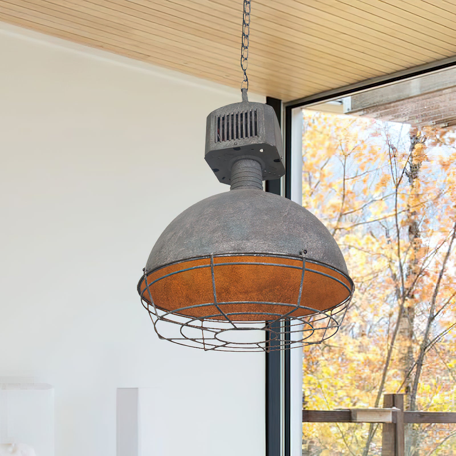 Caged Industrial Metal Pendant Light