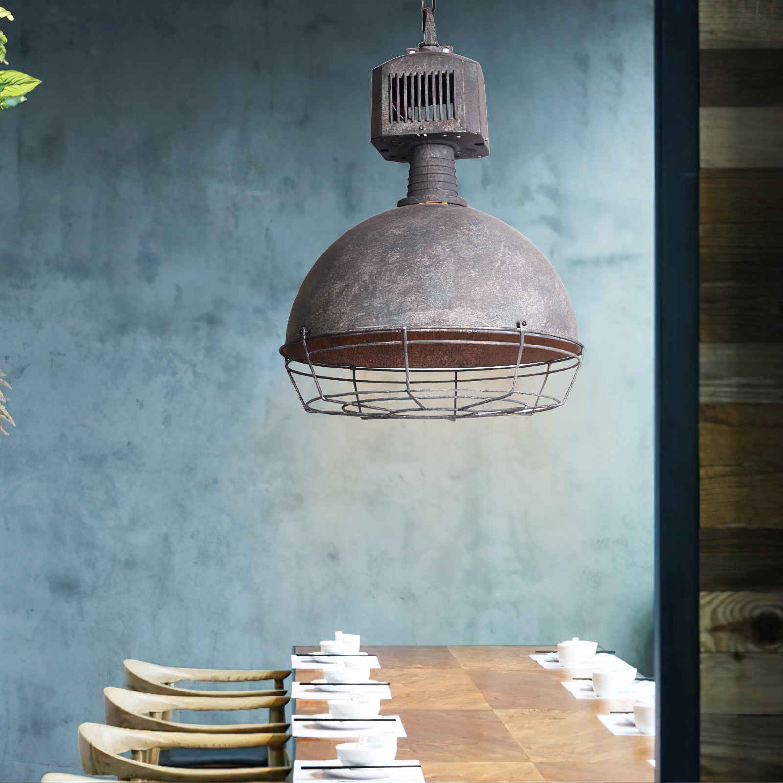 Caged Industrial Metal Pendant Light