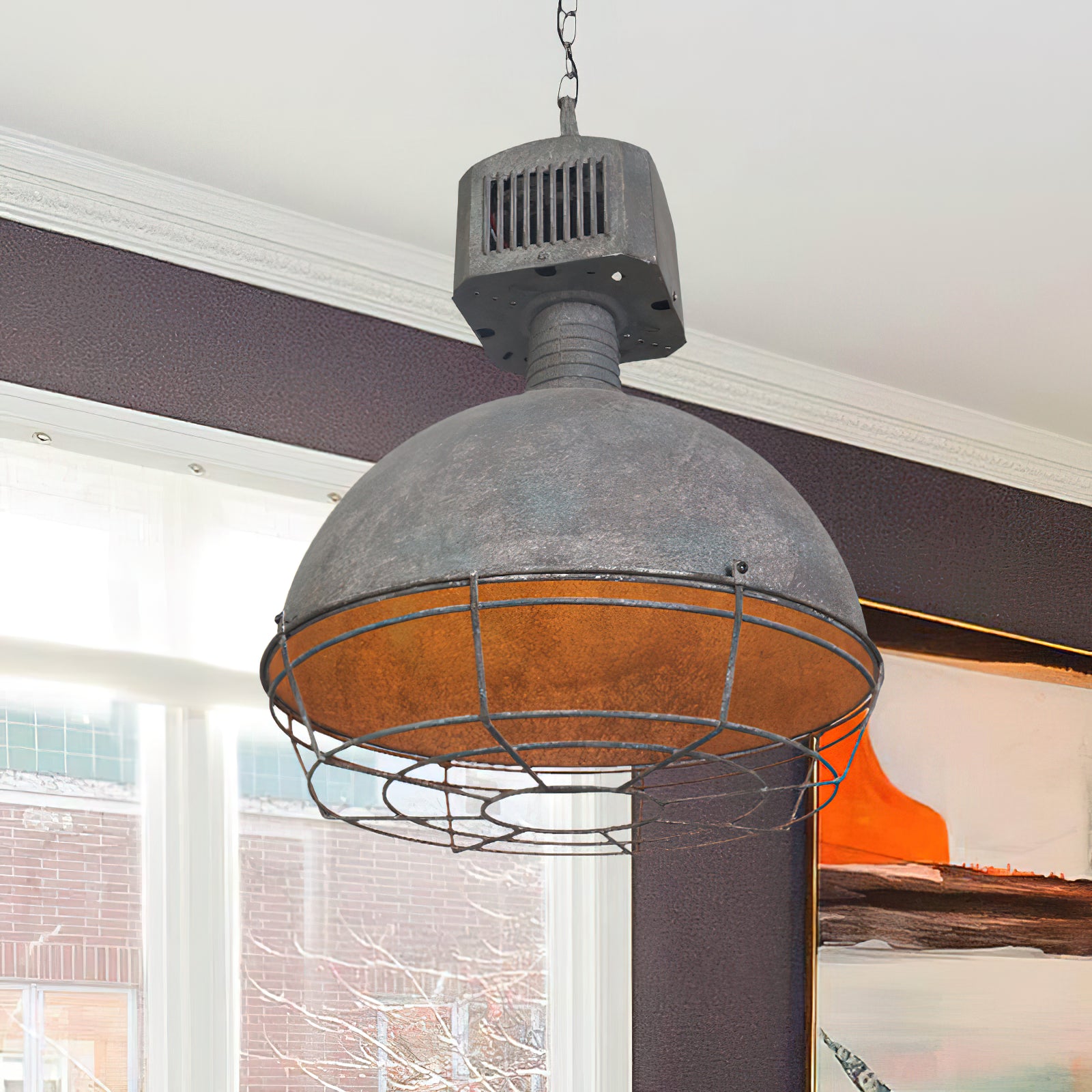 Caged Industrial Metal Pendant Light