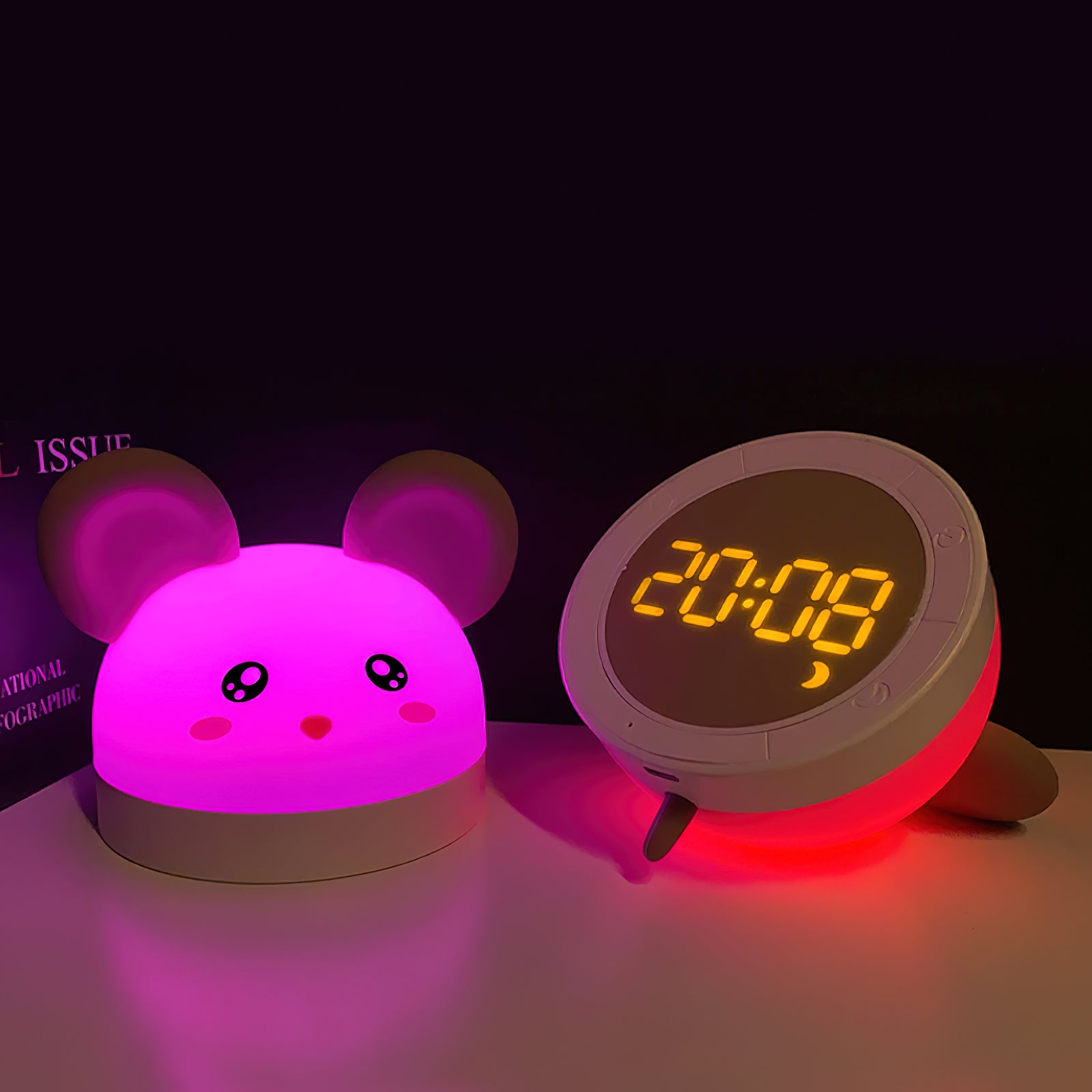 Chat Souris Horloge Veilleuse