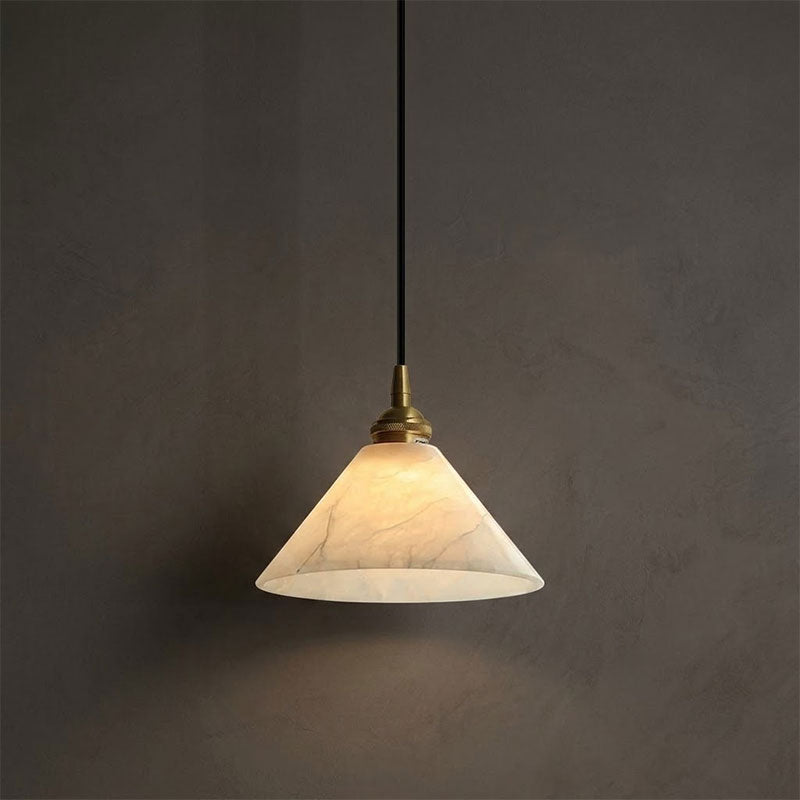 Conical Brass Alabaster Pendant Lamp