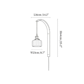 Curved Walnut Ceramic Plug-in Wall Light – detail 4 — Dimension drawings 2