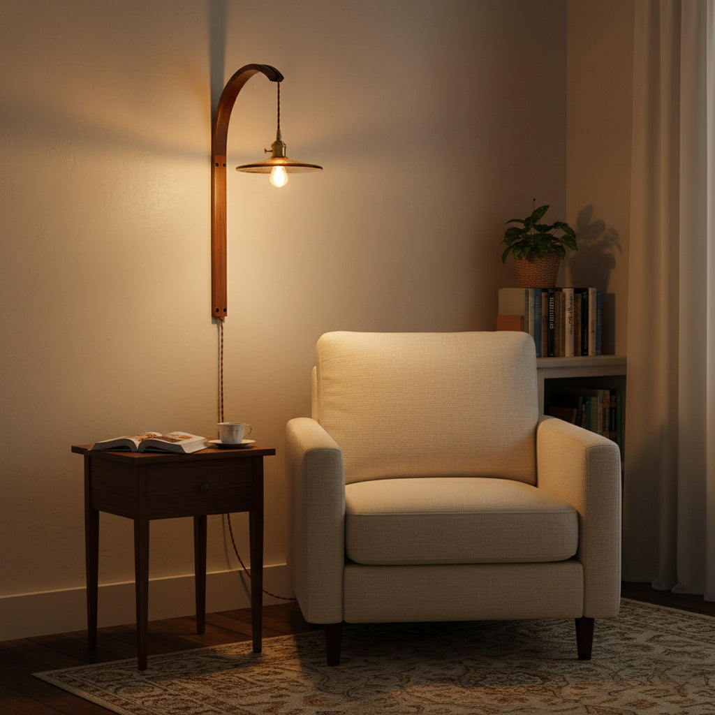 Curved Walnut Ceramic Plug-in Wall Light