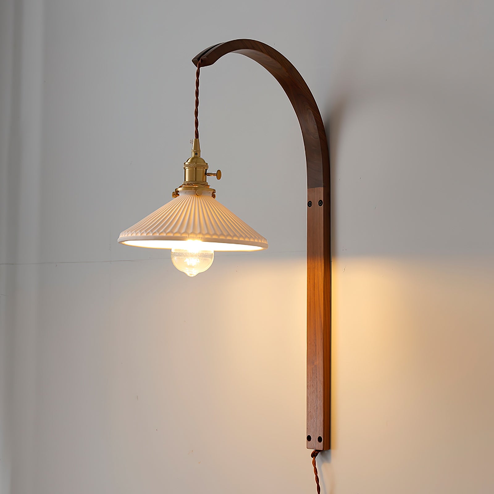 Curved Walnut Ceramic Wall Light