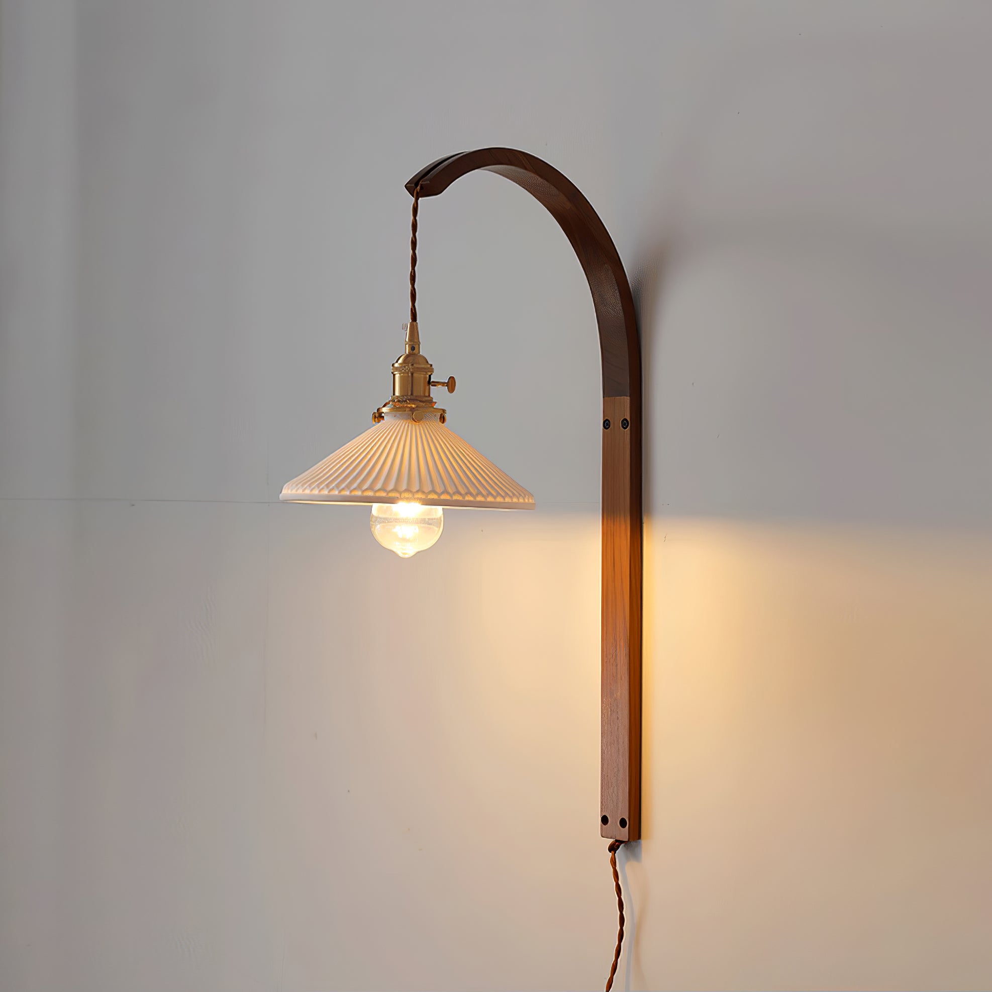 Curved Walnut Ceramic Wall Light