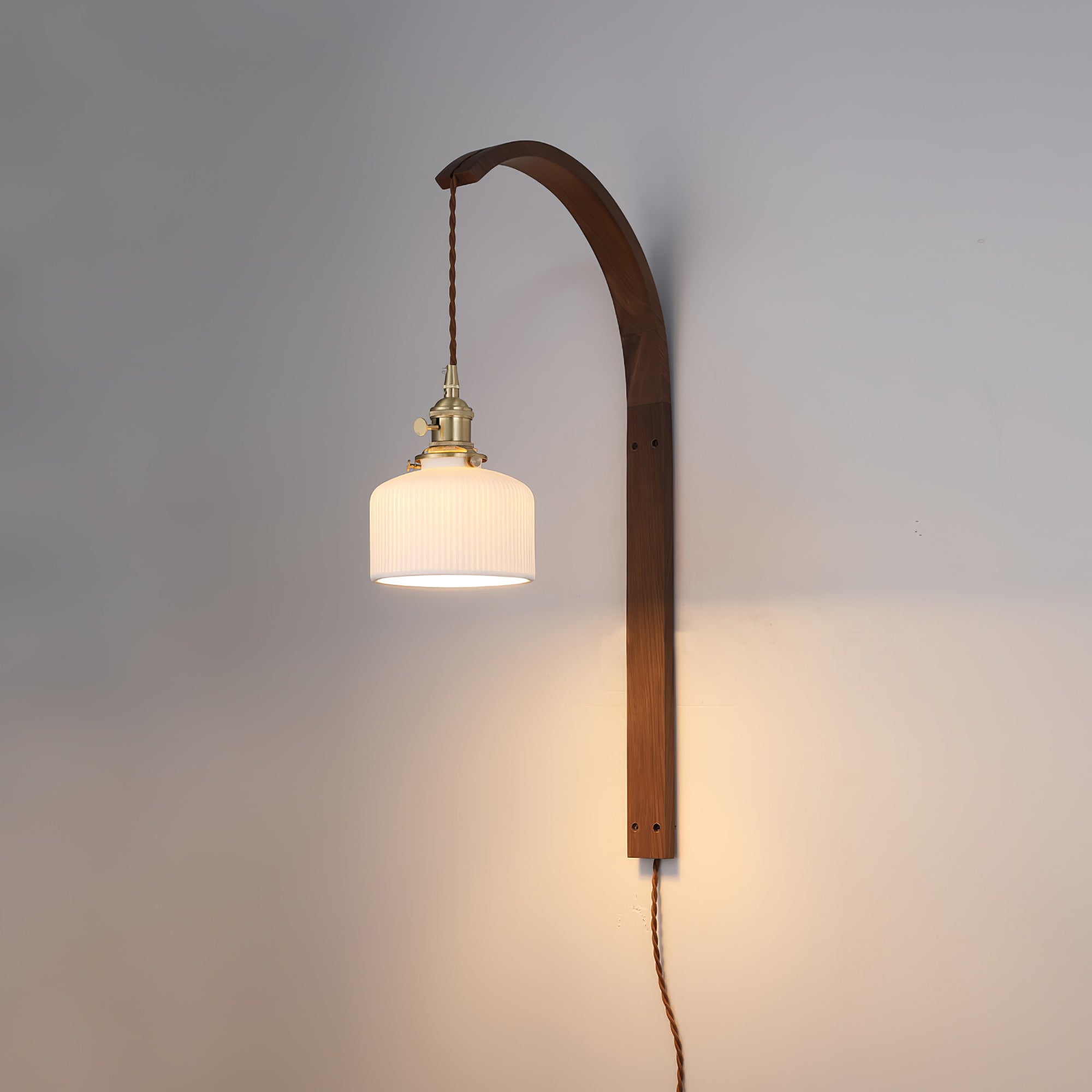 Curved Walnut Ceramic Wall Light