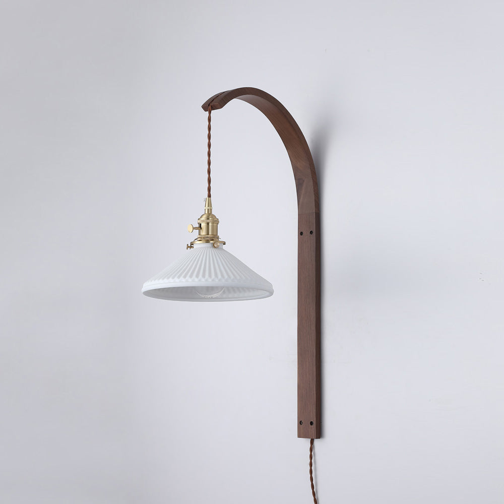 Curved Walnut Ceramic Wall Light