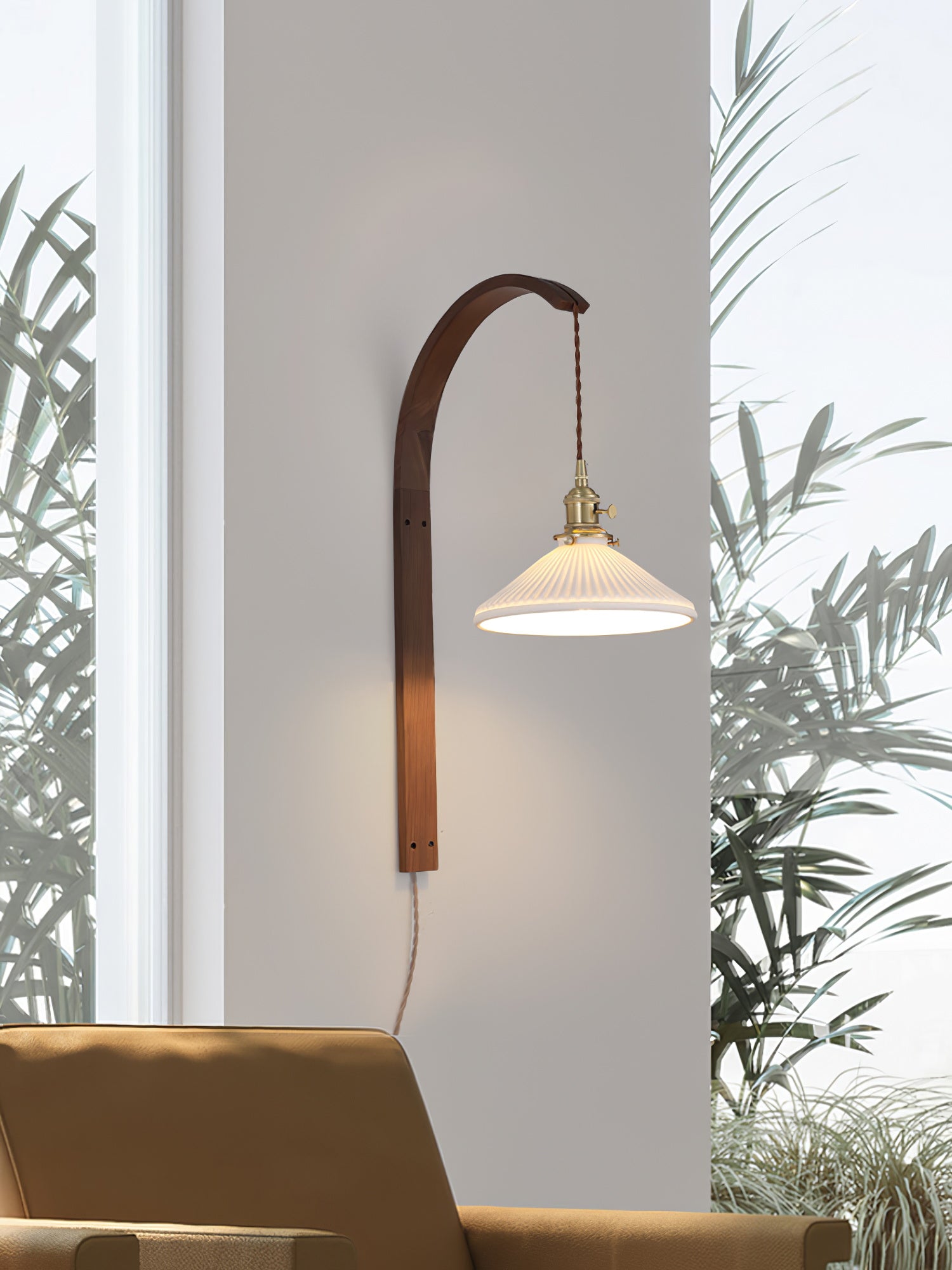 Curved Walnut Ceramic Wall Light