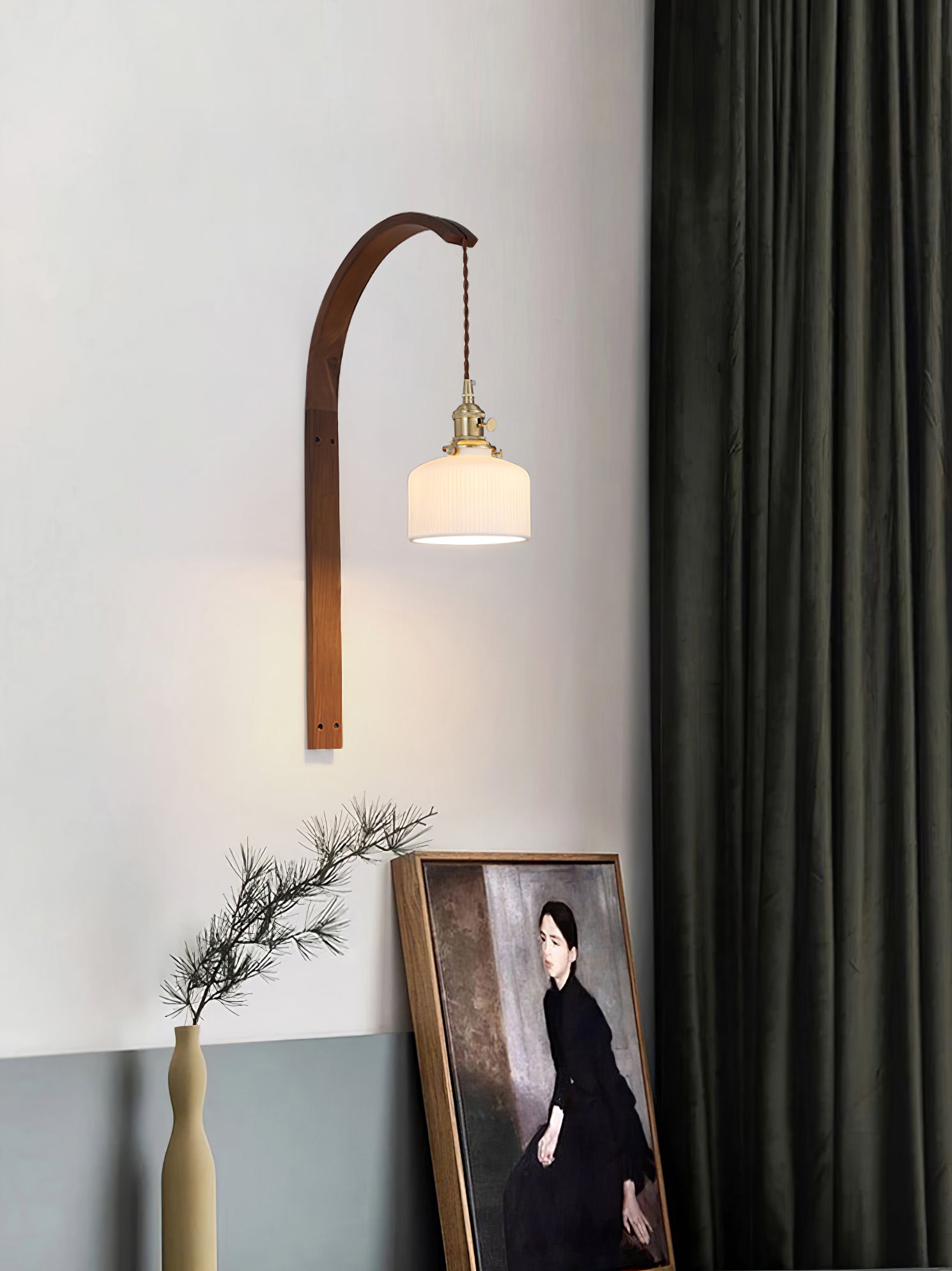 Curved Walnut Ceramic Wall Light