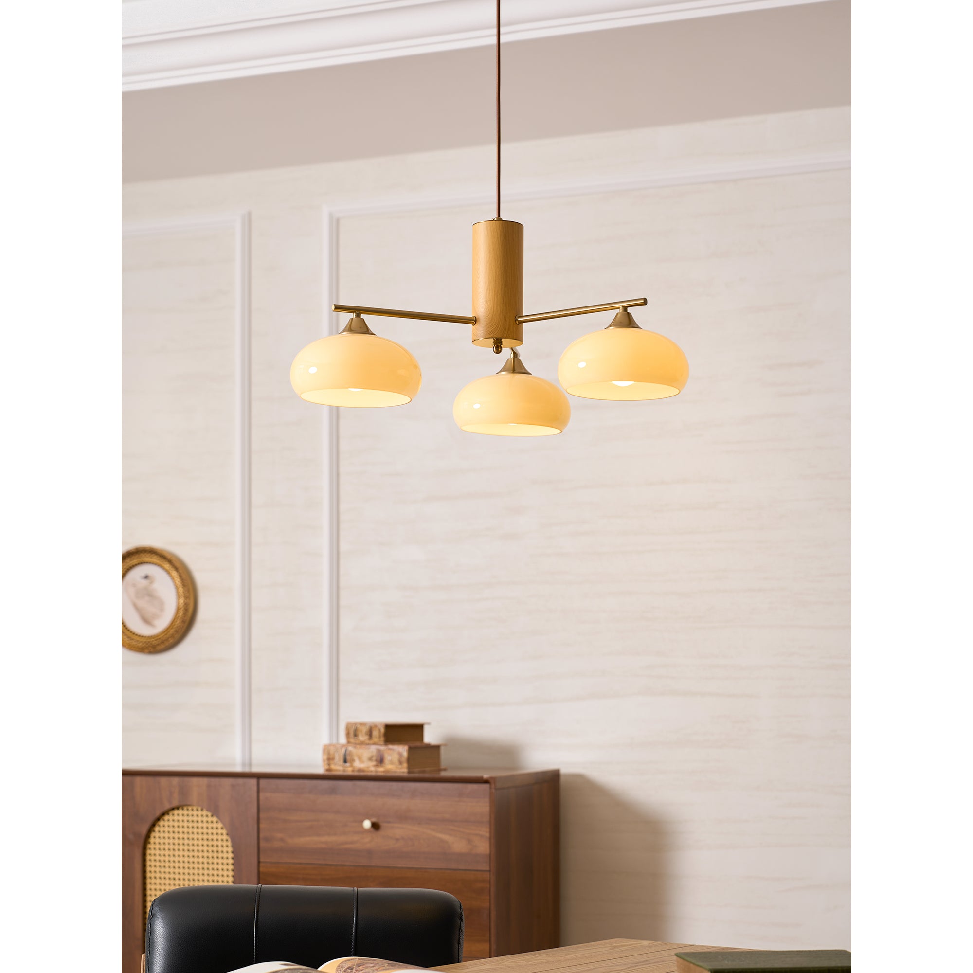 Elliptischer Persimmon-Kronleuchter aus Holz