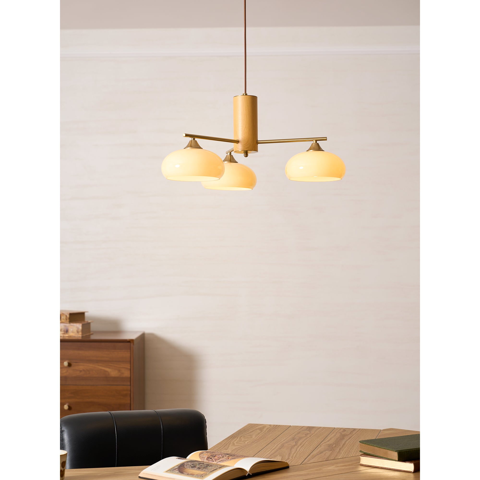 Elliptischer Persimmon-Kronleuchter aus Holz