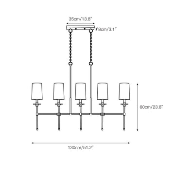 Emily Linear Chandelier – detail 4 — Dimension drawings 2