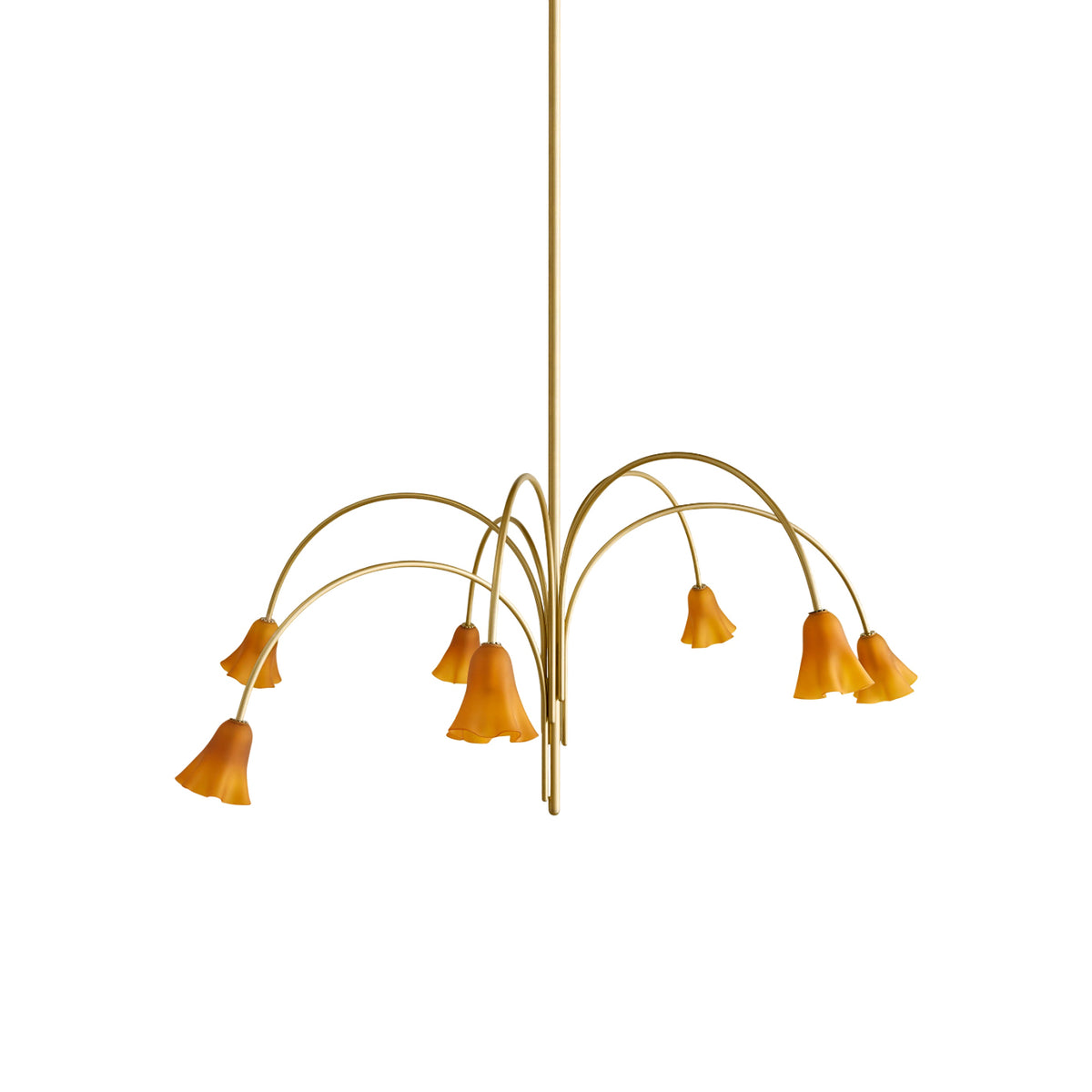 Flora Glass Chandelier with seven amber glass shades on brass