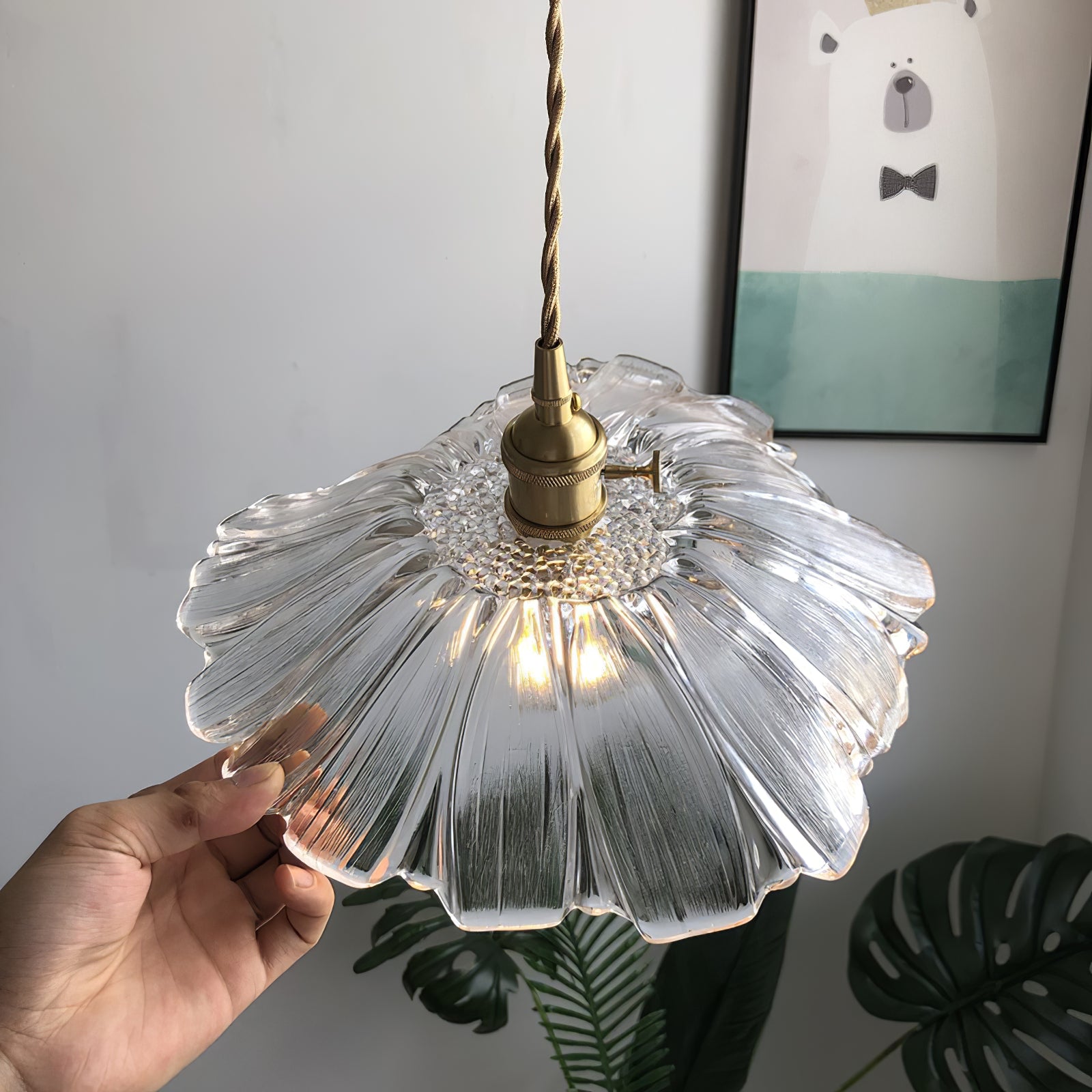 Lampe à suspension en verre à fleurs