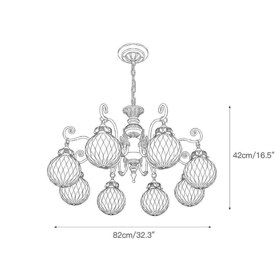Greenwich Classical Brass Chandelier – detail 5 — Dimension drawings 3