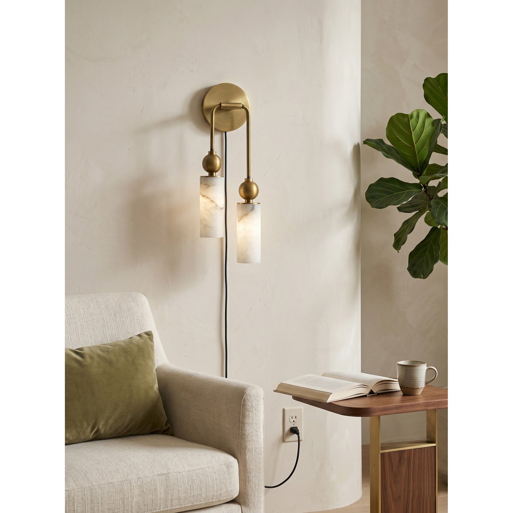 Harlin Alabaster Plug-in Wall Sconce