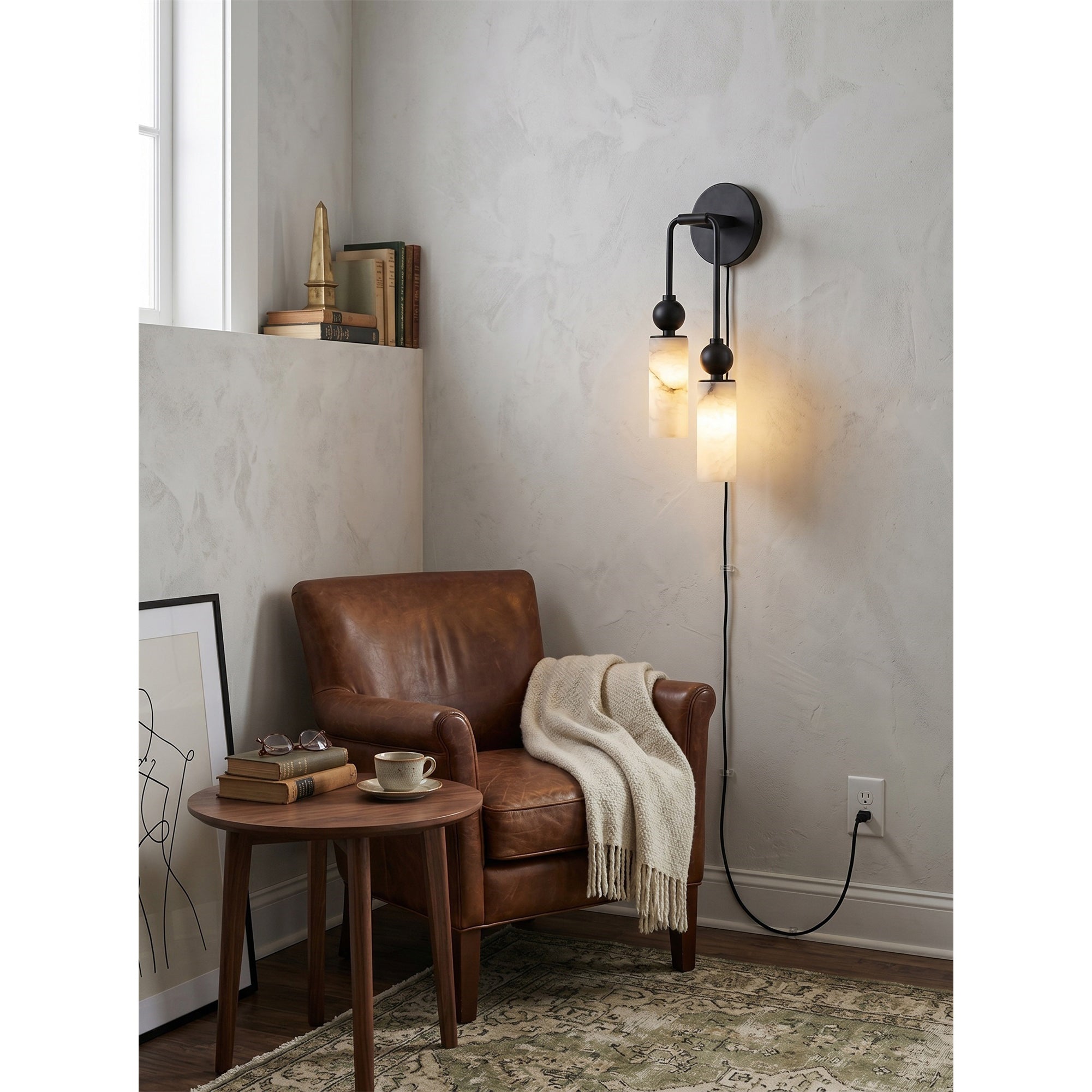 Harlin Alabaster Plug-in Wall Sconce
