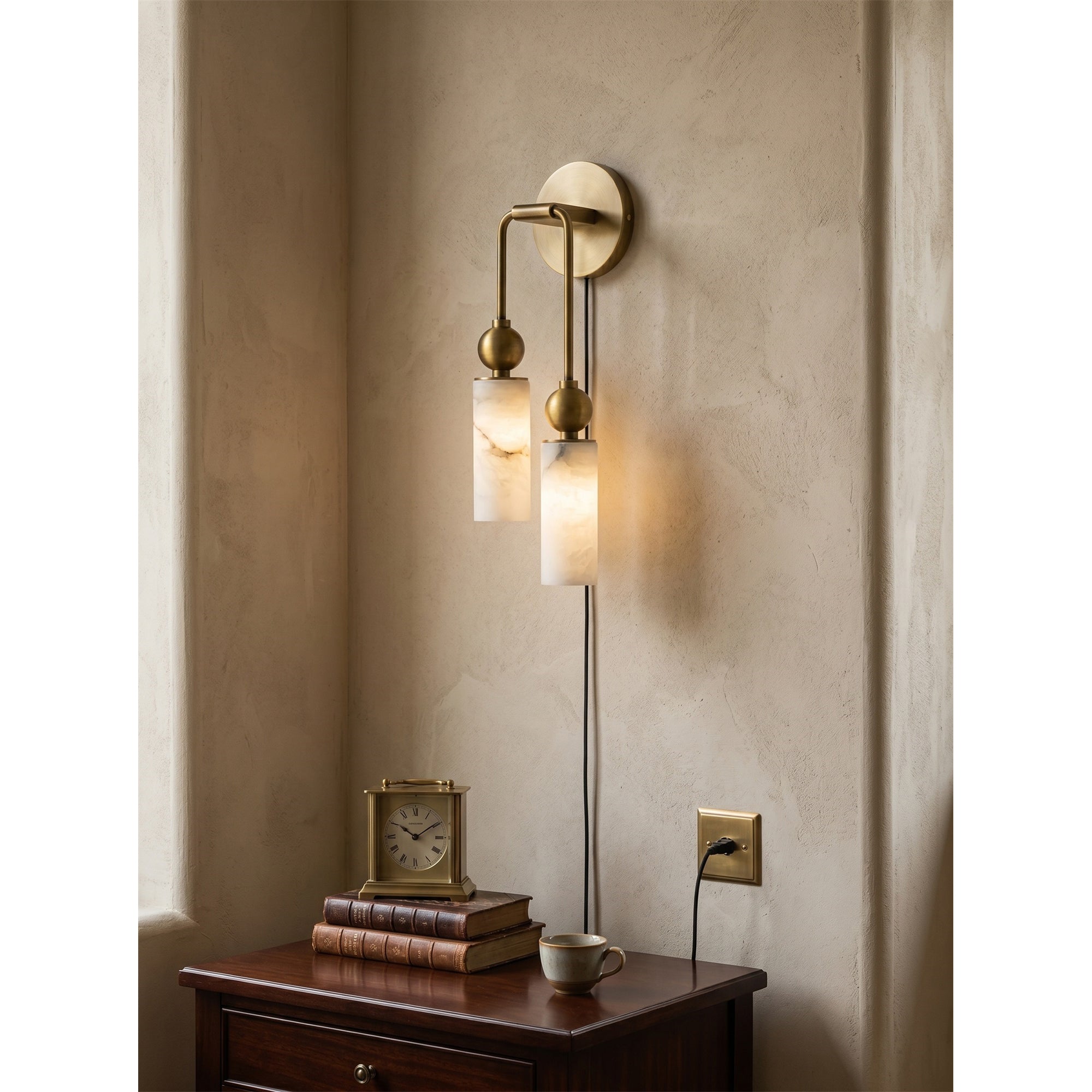 Harlin Alabaster Plug-in Wall Sconce