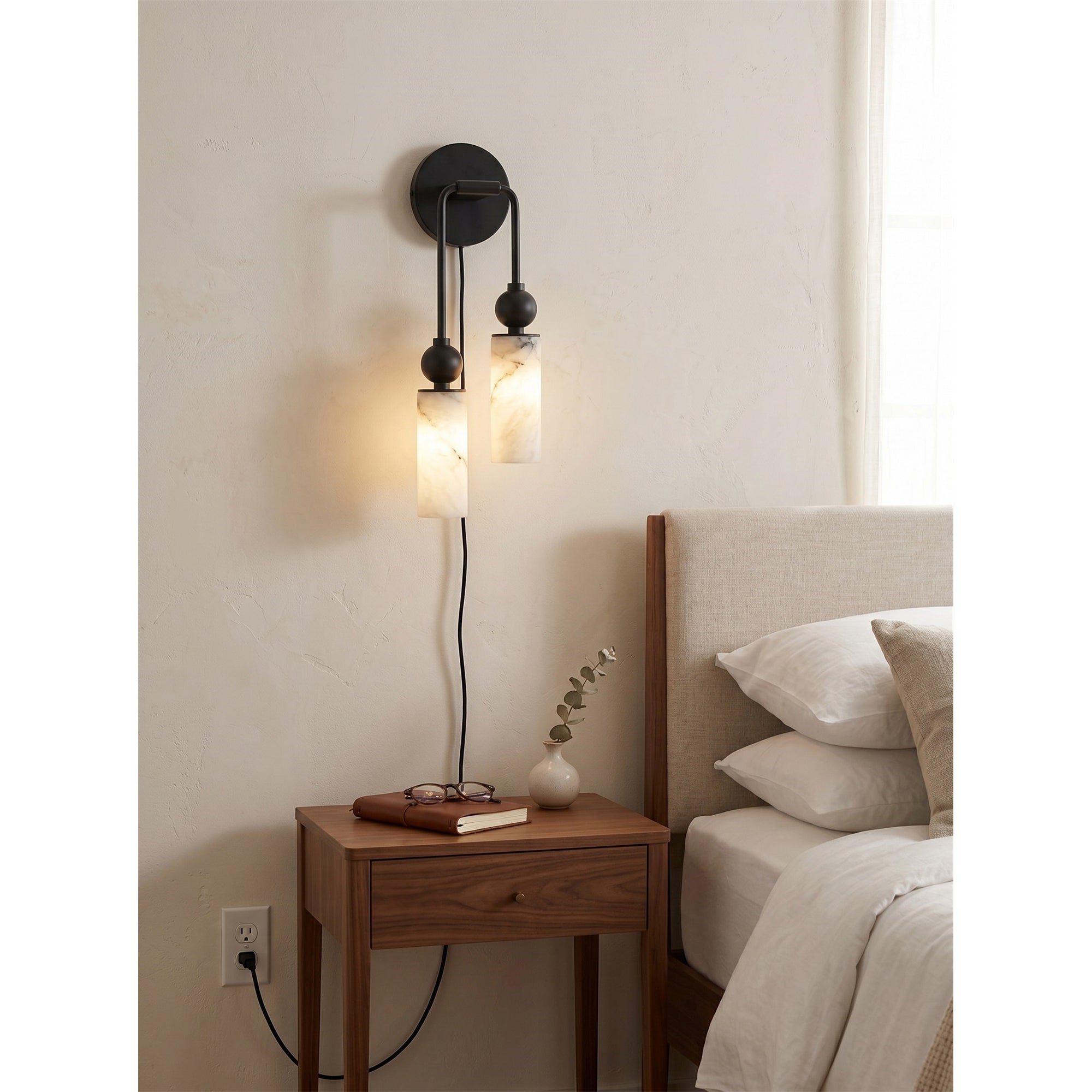 Harlin Alabaster Plug-in Wall Sconce