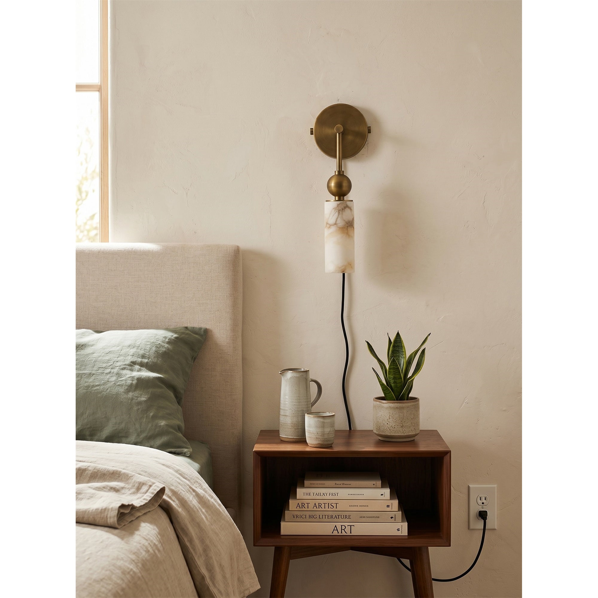 Harlin Alabaster Plug-in Wall Sconce