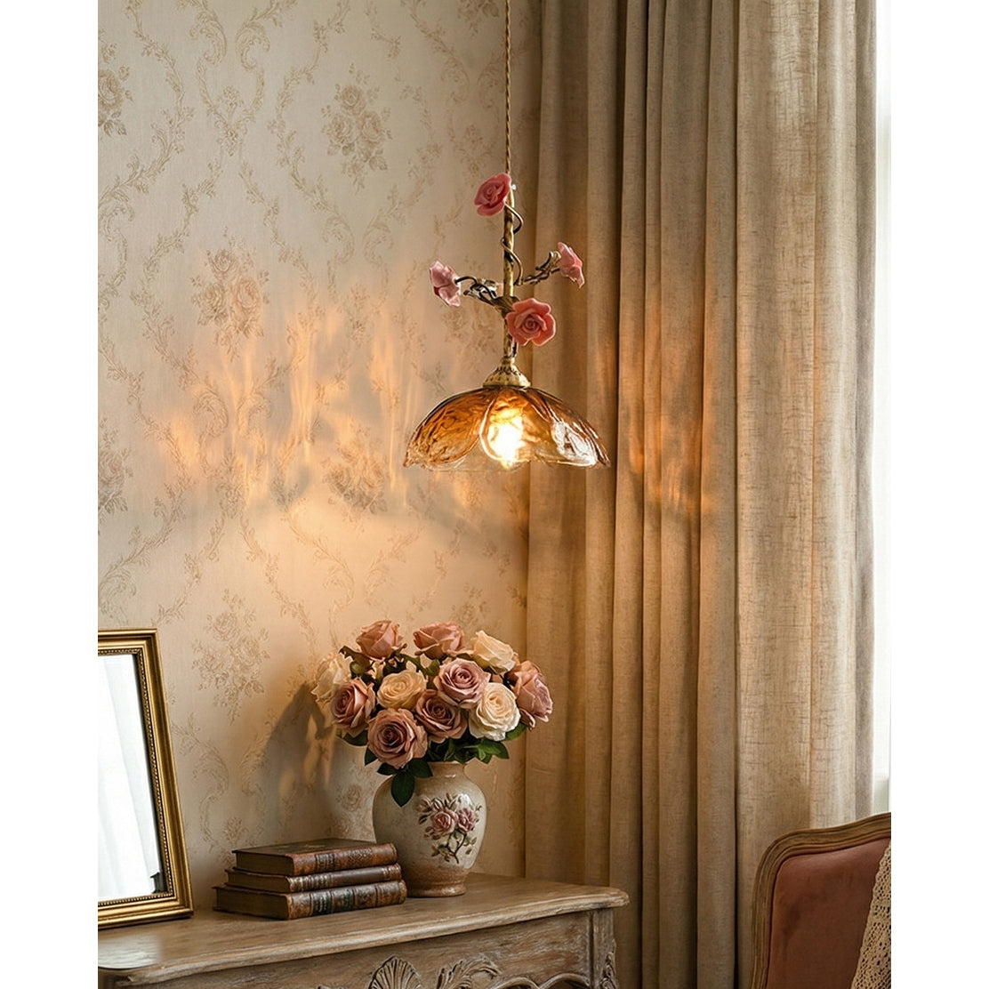 Heirloom Glass Rose Pendant Lamp