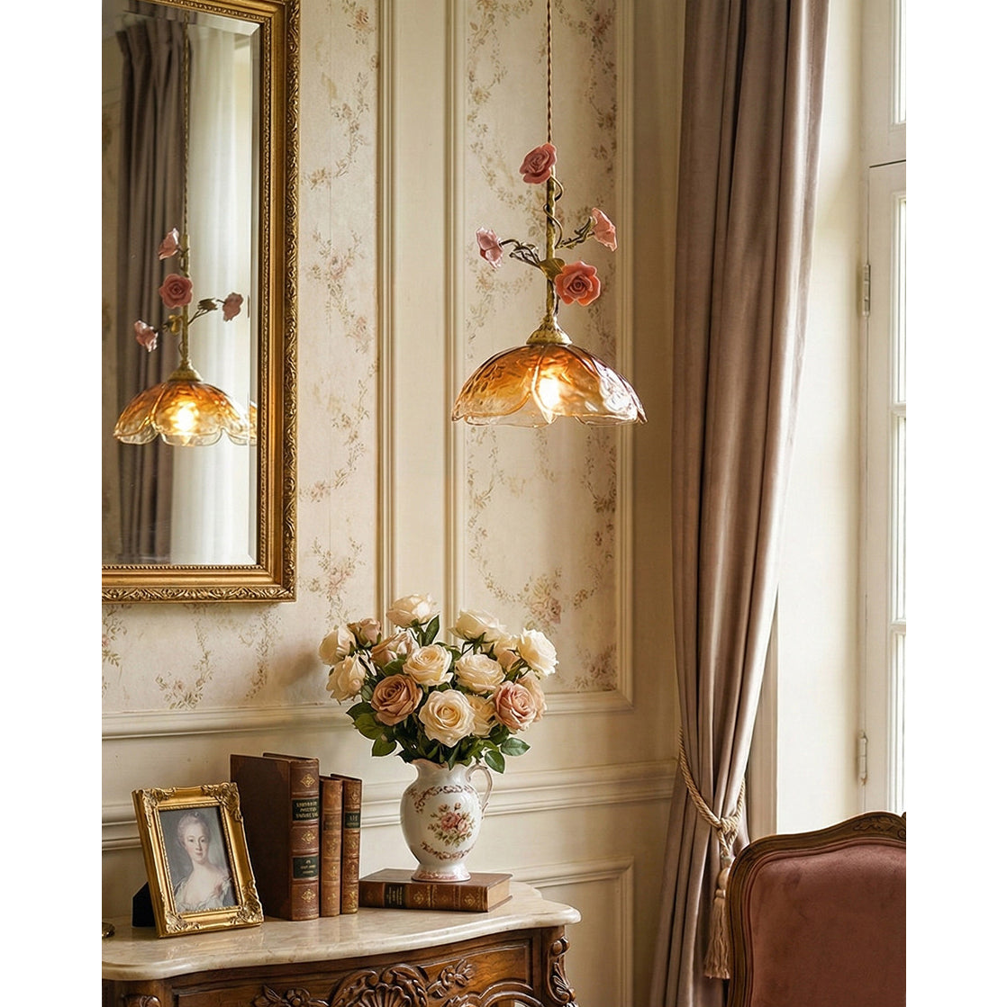 Heirloom Glass Rose Pendant Lamp