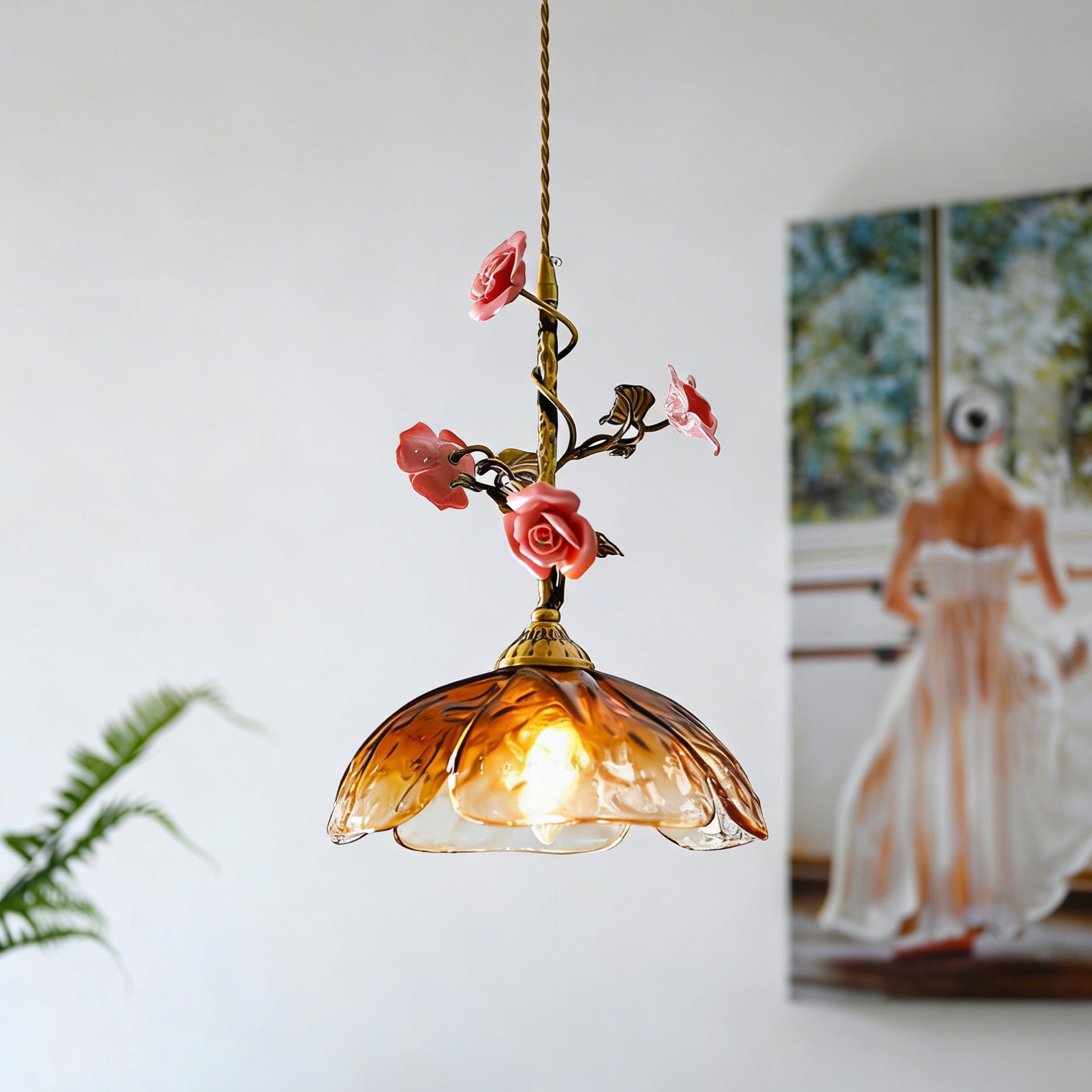 Heirloom Glass Rose Pendant Lamp