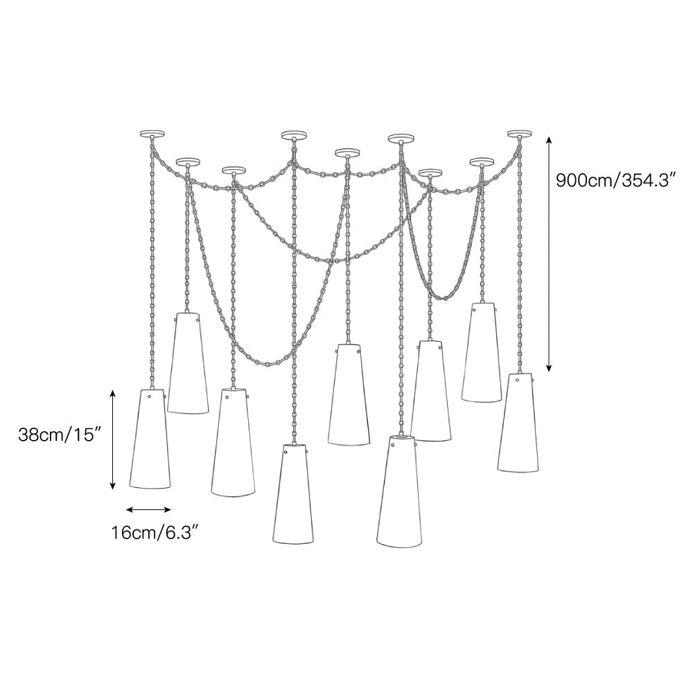 Industrial Cascade Chain Alabaster Chandelier