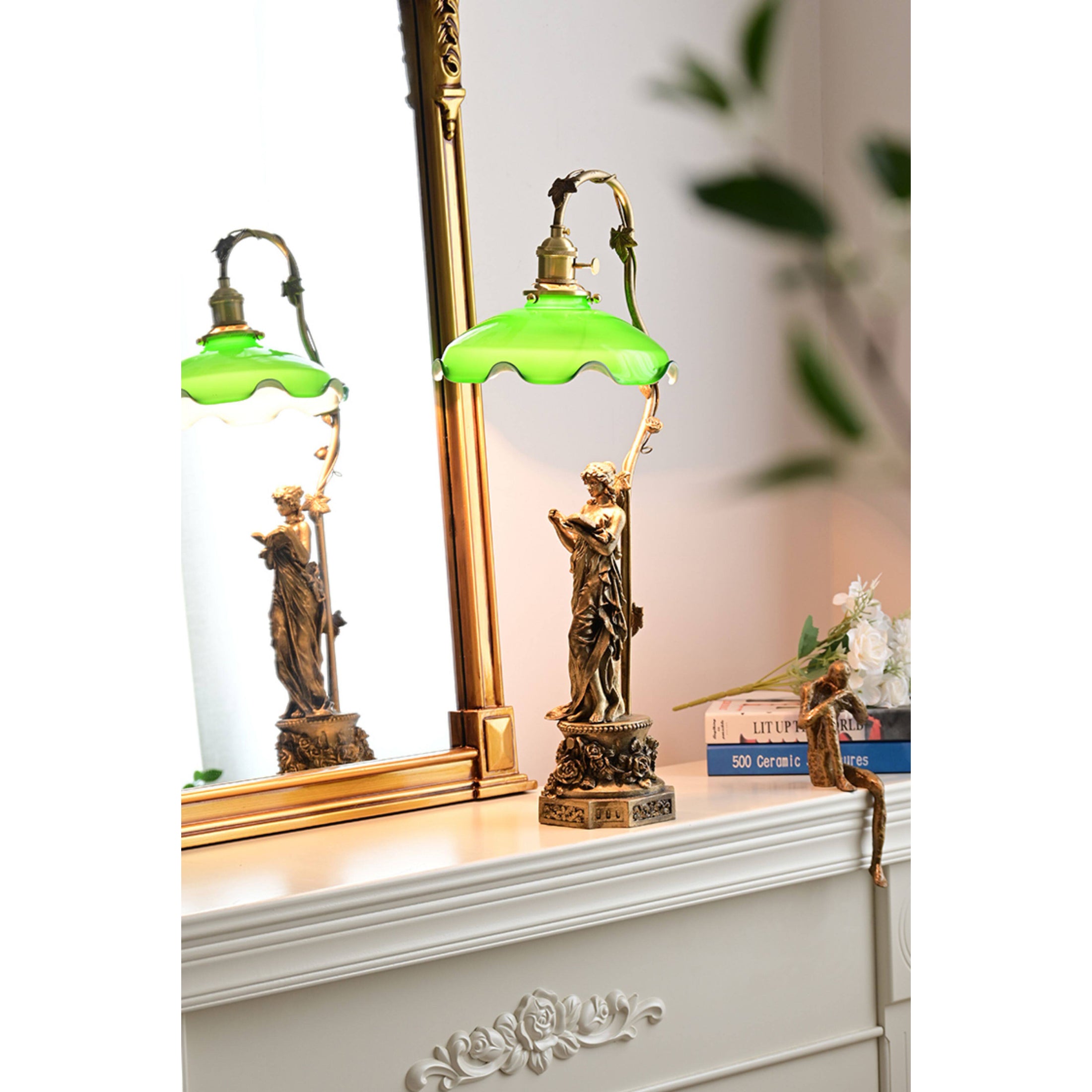 Lady Statue Glass Table Lamp