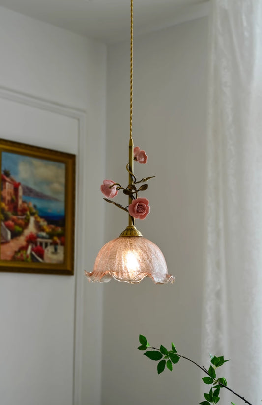 Lalique Rose Glass Pendant Lamp