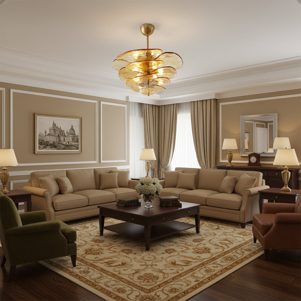 Lotus Leaf Layered Glass Chandelier