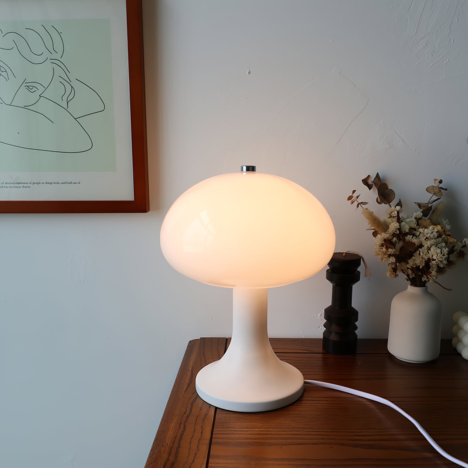 Lampe de table nordique blanche en forme de petit champignon