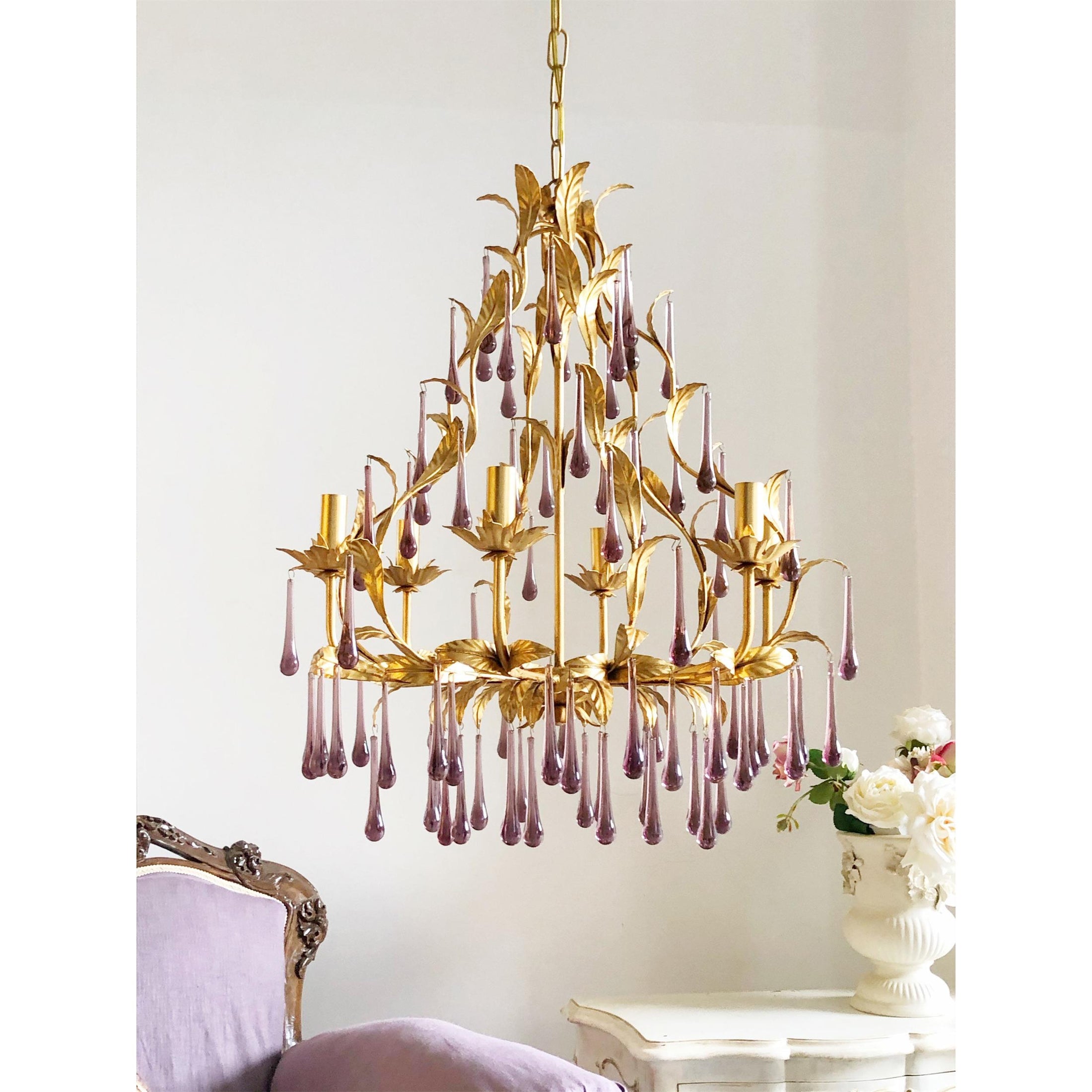 Purple Glass Birdcage Chandelier