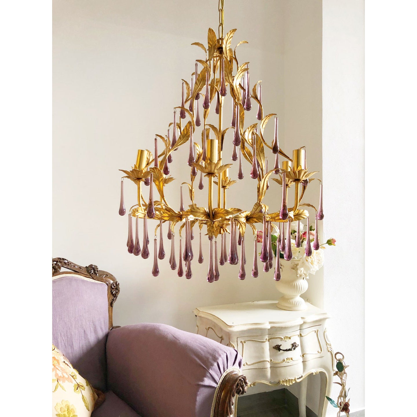 Purple Glass Birdcage Chandelier