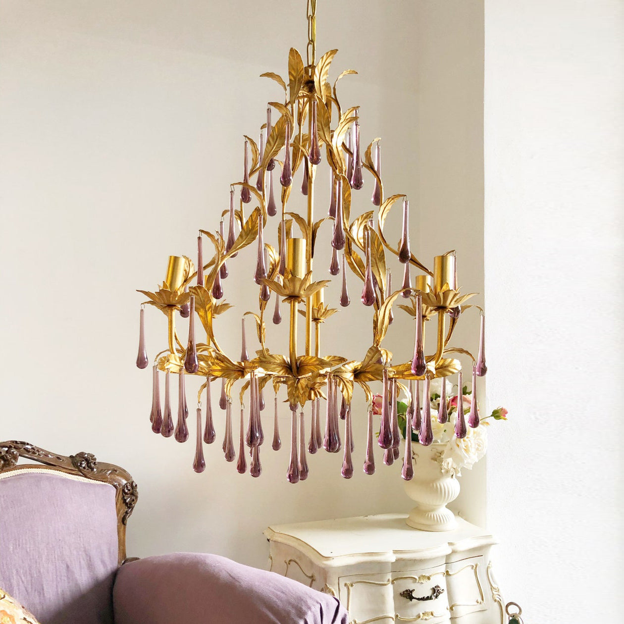 Purple Glass Birdcage Chandelier