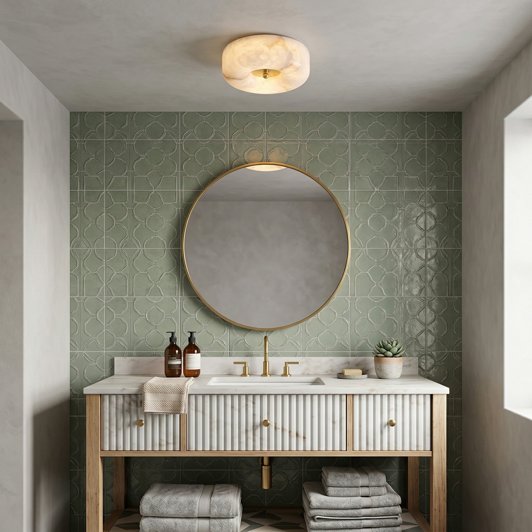 Alabaster Button Flush Mount