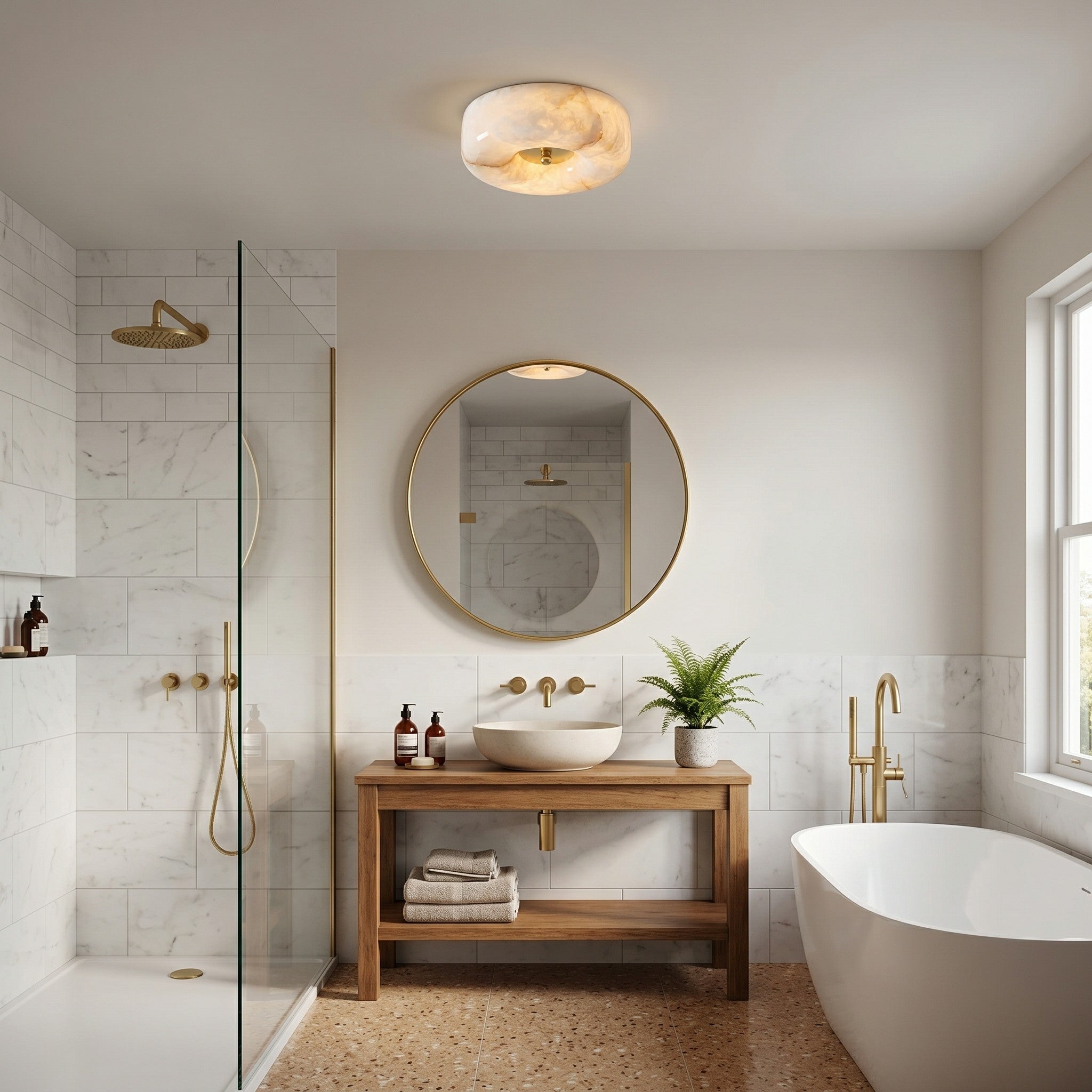 Alabaster Button Flush Mount