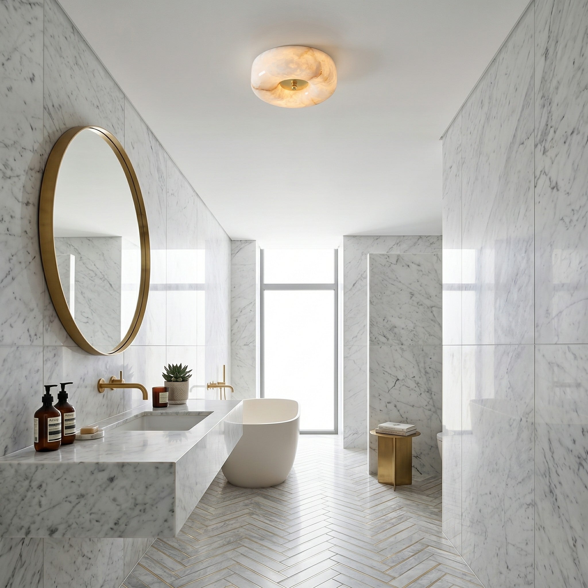 Alabaster Button Flush Mount