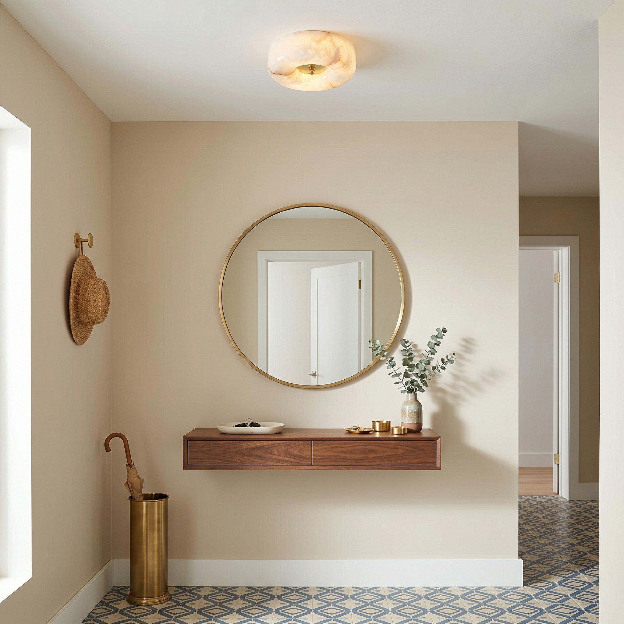 Alabaster Button Flush Mount