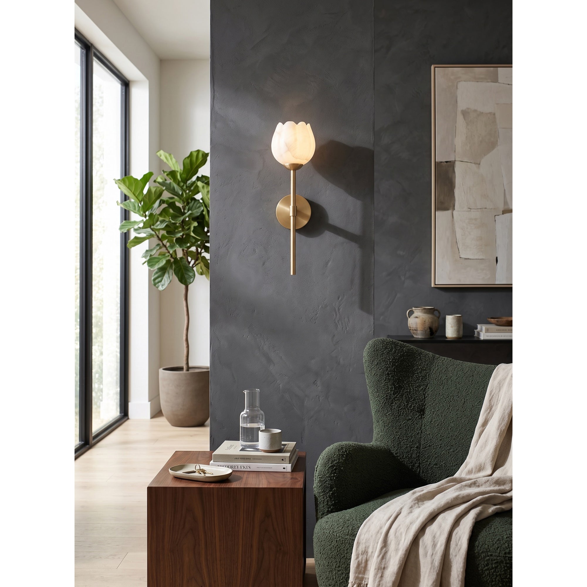 Alberto Lotus Alabaster Wall Sconce