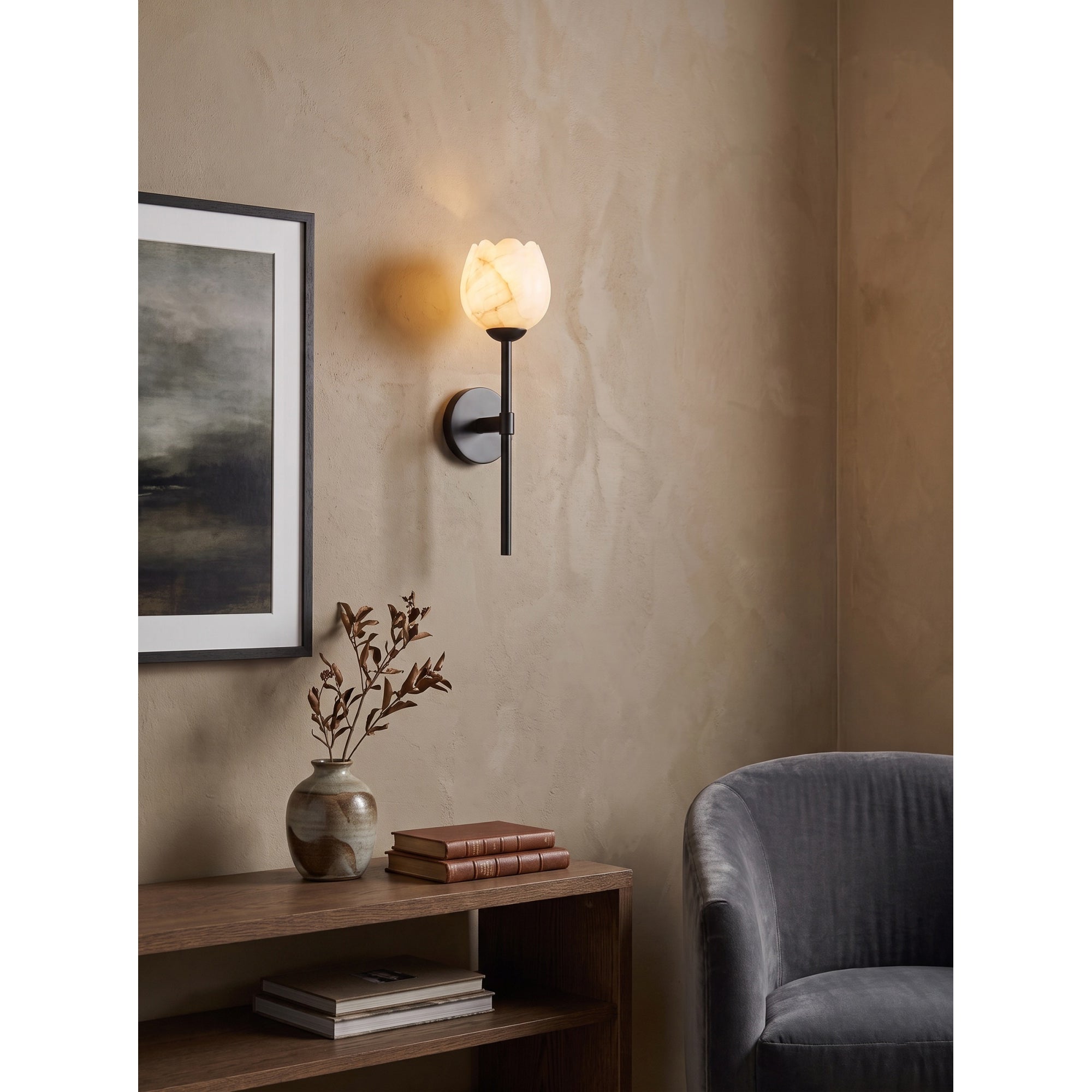 Alberto Lotus Alabaster Wall Sconce