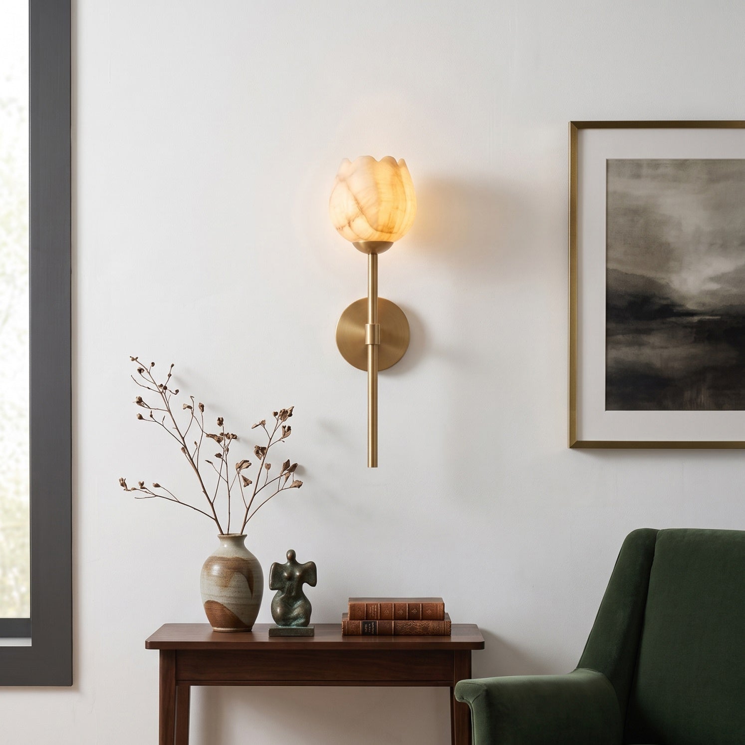 Alberto Lotus Alabaster Wall Sconce