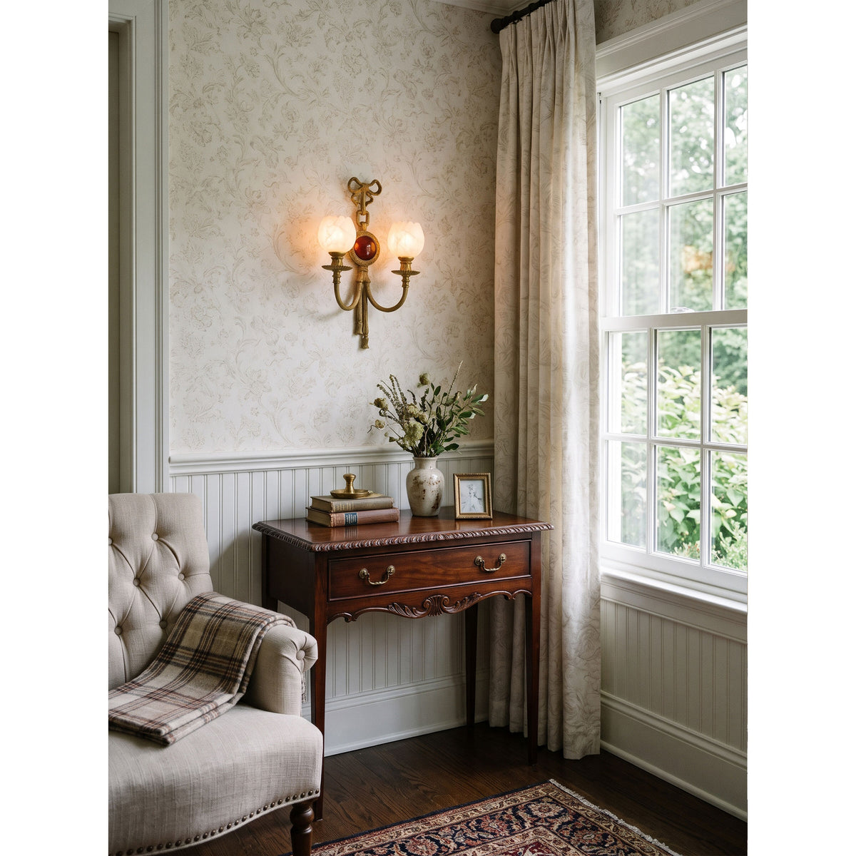 Antoinette Bow & Tassel Alabaster Wall Sconce
