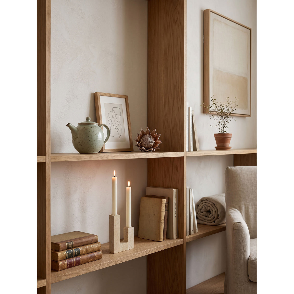 Asymmetrical Steps Travertine Candle Holder