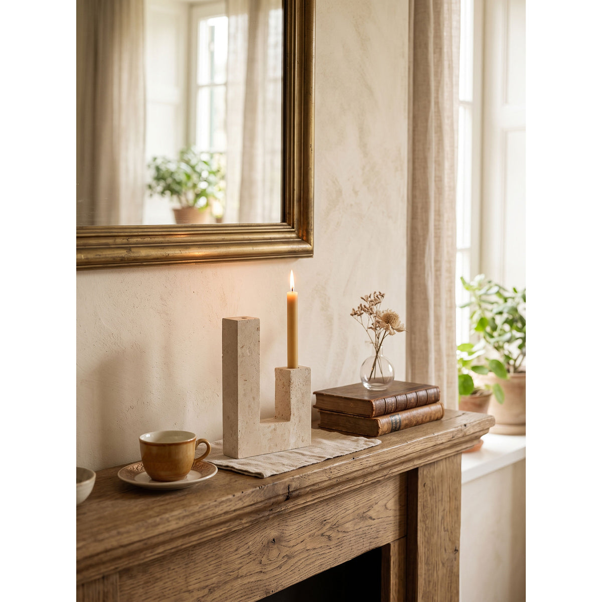 Asymmetrical Steps Travertine Candle Holder