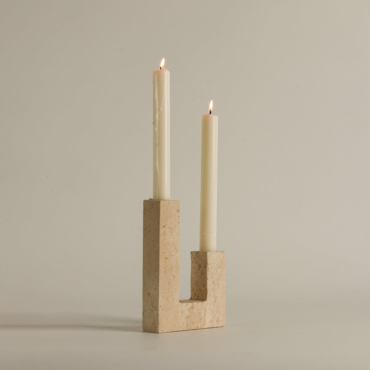 Asymmetrical Steps Travertine Candle Holder
